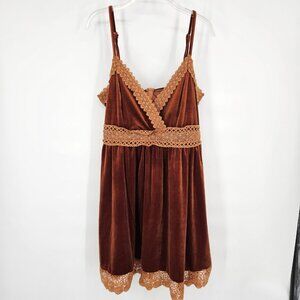Cider Dress Womens 2XL Orange Velvet Lace Trim Adjustable Straps Lined Boho